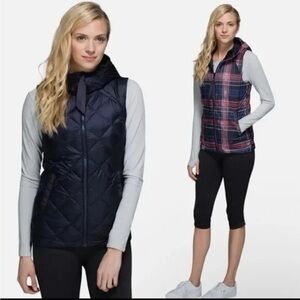 Lululemon The Fluffiest Vest Reversible Deep Navy Blue / Cypress Plaid Women’s 6
